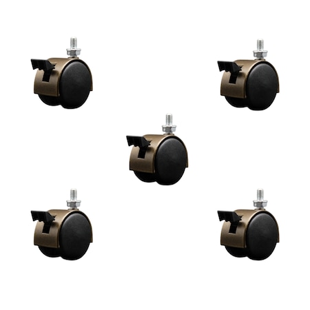 Service Caster 2'' Antique Metal Hood Twin Caster Locking Nylon Wheel 5/16 Thread Stem, 5PK SCC-TS02S50D-NYS-WA-B-5161812-5